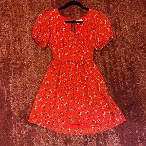 Girls' Red Floral Button-Front Dress